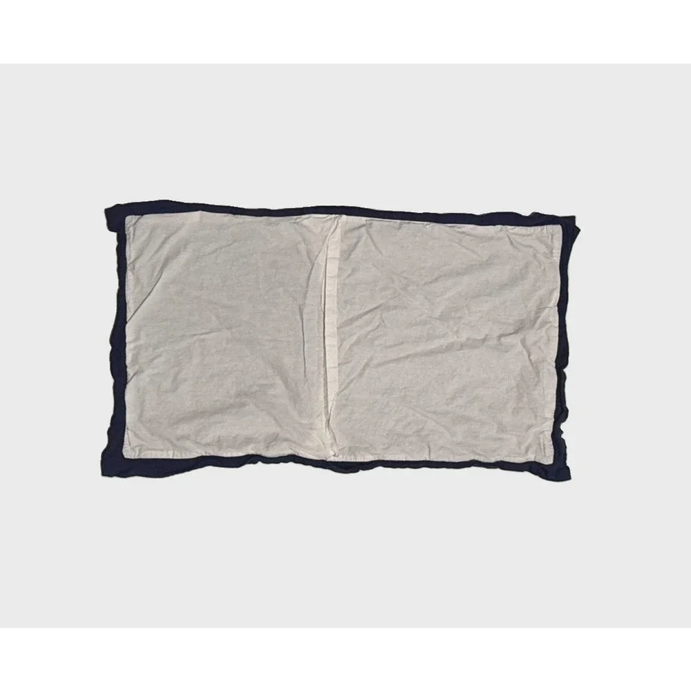 Pair of Linen Cotton Pillowcases King Size Navy Blue White Hotel Border Shams